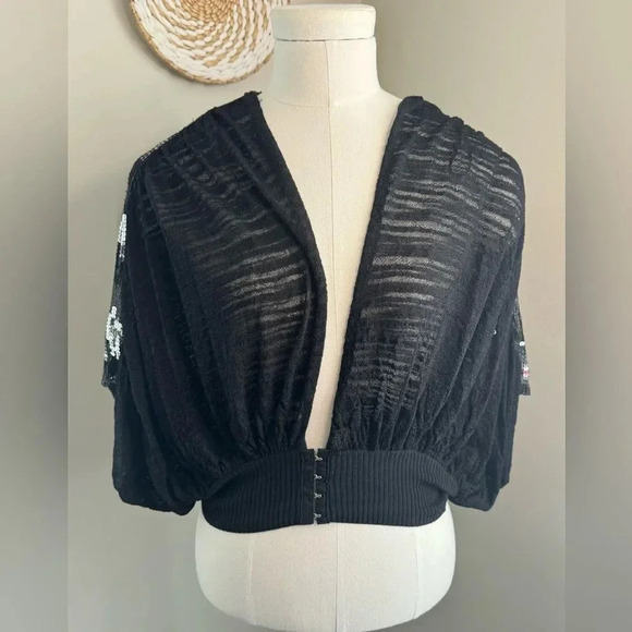 Free People Tops - Free People Black and Silver Evening Shrug - Size small
